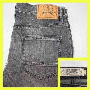 Akademiks Jeanius Jeans Mens 34x30 Black Slim Distressed Washed Denim